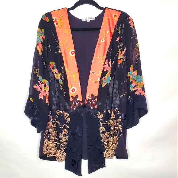 Spencer Alexis Silk Blend Kimono Jacket Size 2X Sheer Embroidered Fairy Boho Top - Picture 1 of 15